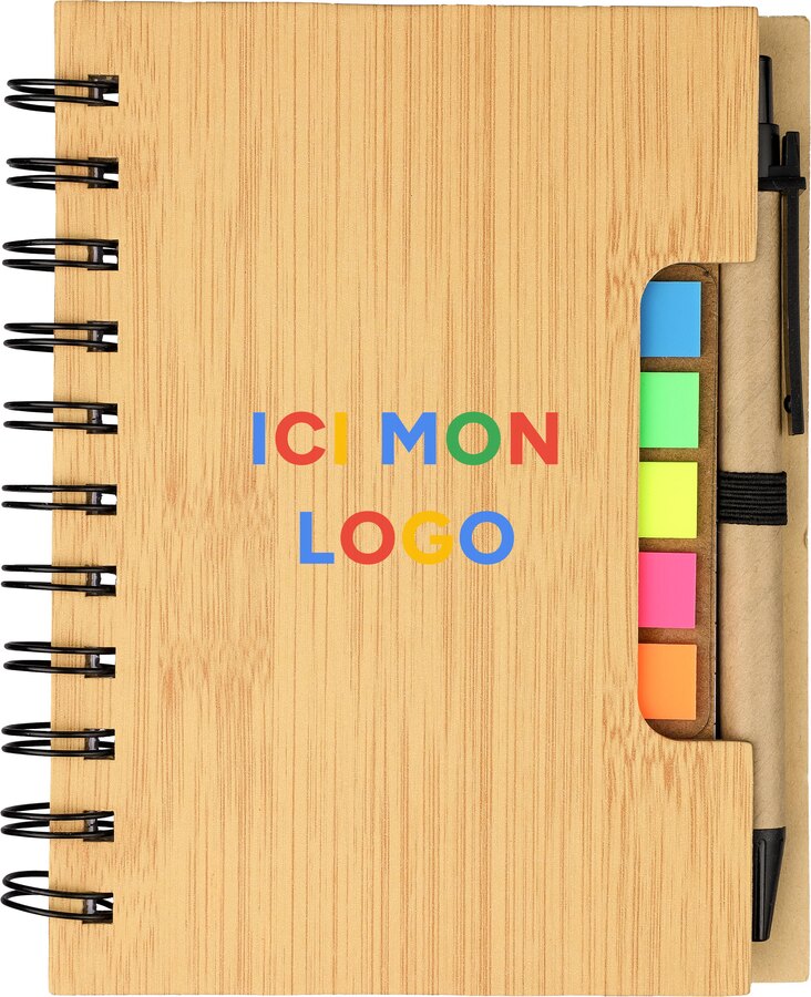Carnet Niall | Aspect bambou | Avec notes adhésives et stylo bille