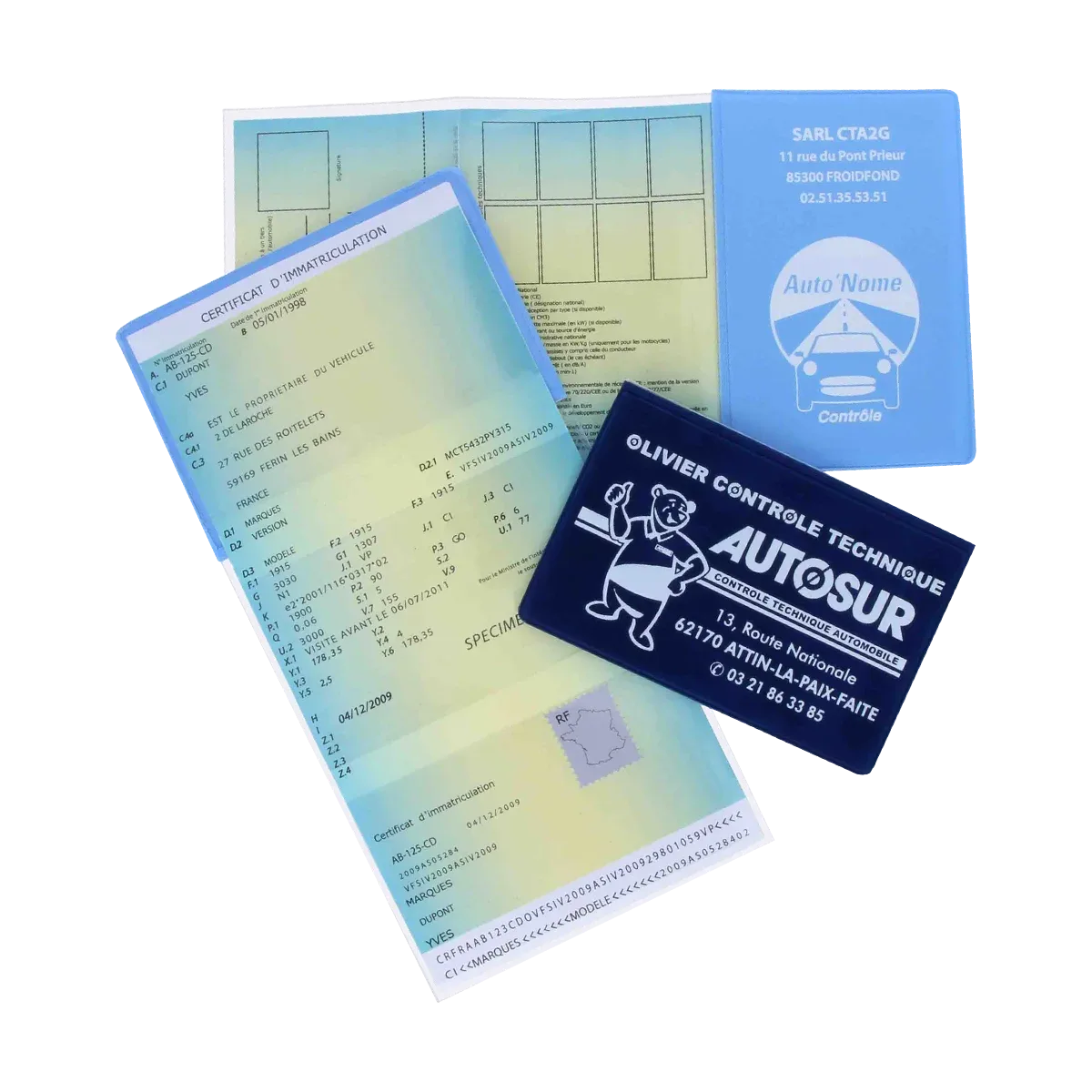 Porte carte grise 3 volets dont 2 volets en cristal