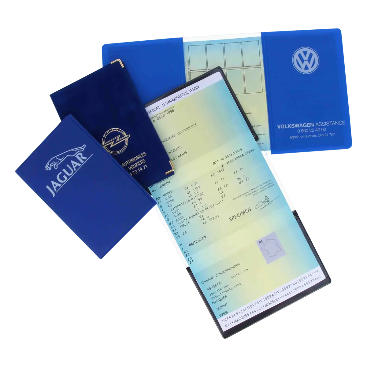 Porte carte grise 3 volets dont volet central en cristal