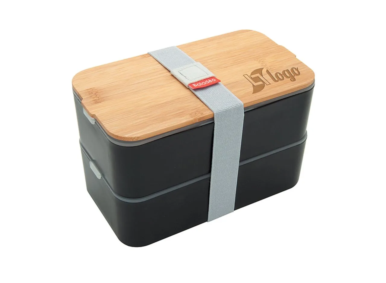 Vue 2 de Bento 'Mihara', noir, avec couvercle en bambou