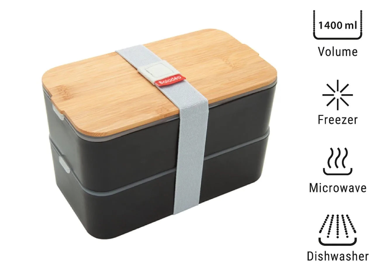 Bento 'Mihara', noir, avec couvercle en bambou