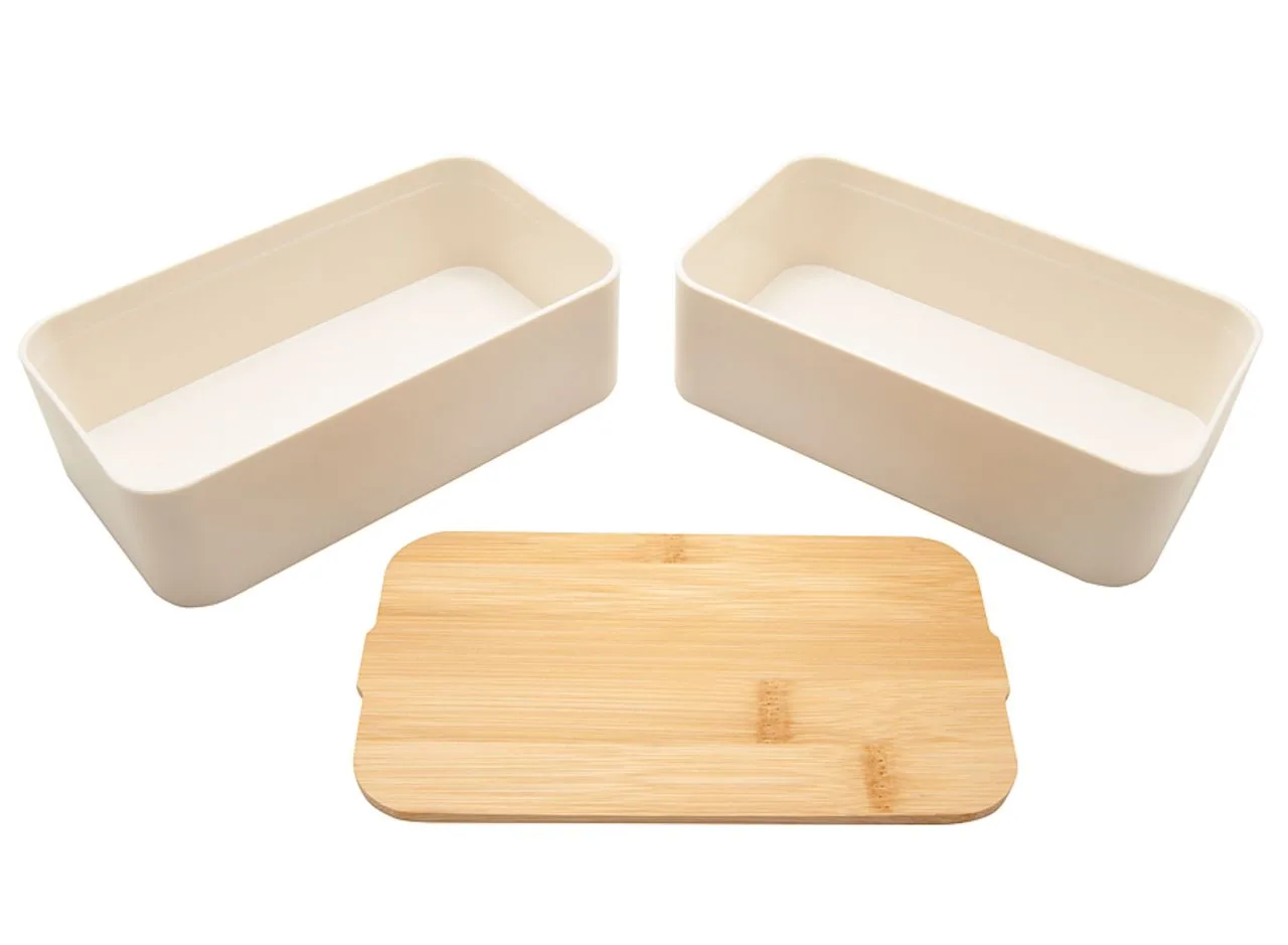 Vue 3 de Bento 'Mihara', blanc, avec couvercle en bambou