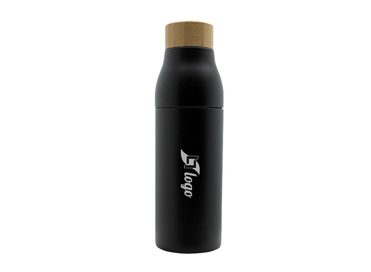 Vue 2 de Bouteille isotherme dévissable 'Shima', bouchon bambou, 600 ml