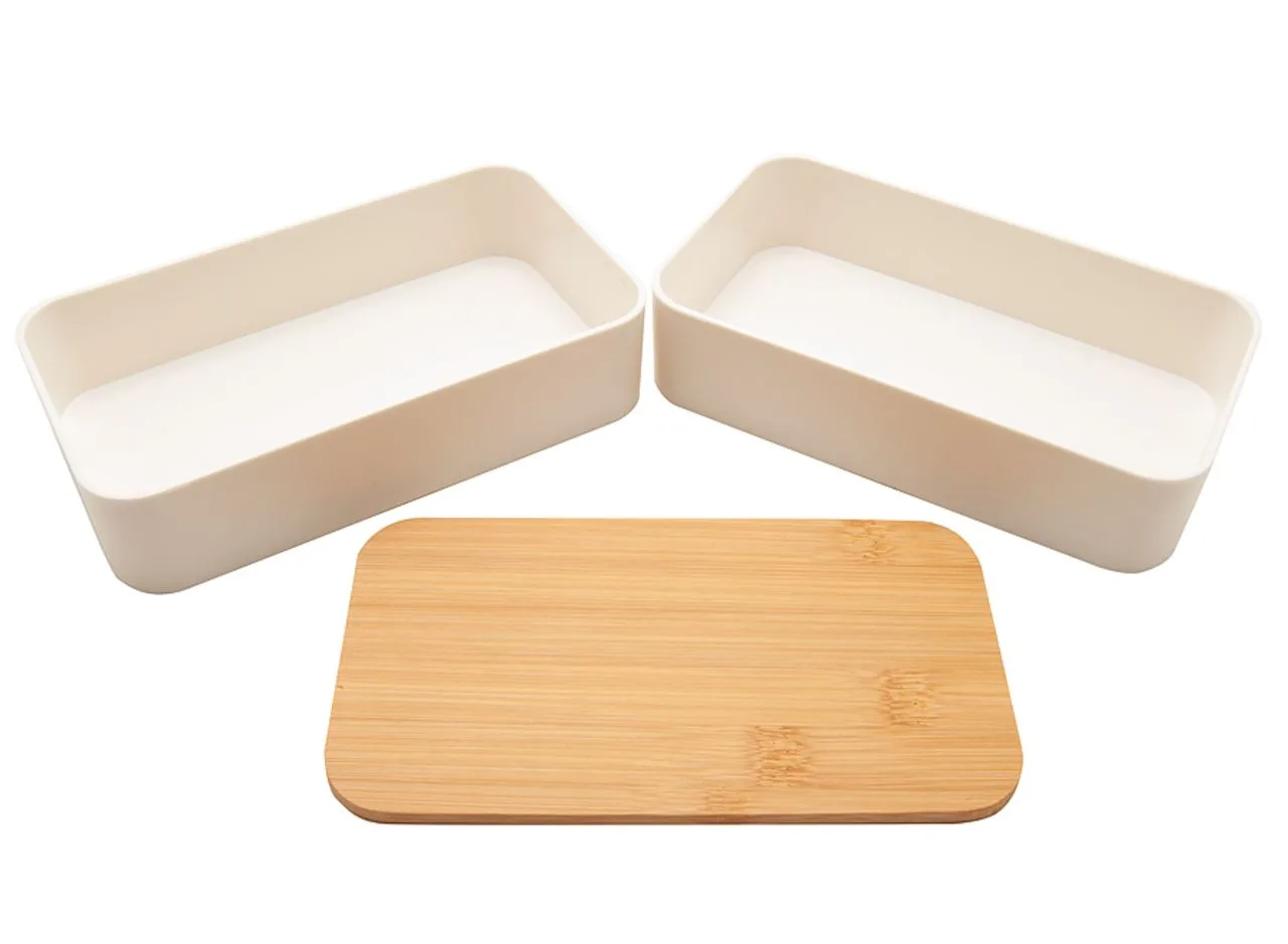 Vue 3 de Bento 'Nagano', blanc, avec couvercle en bambou