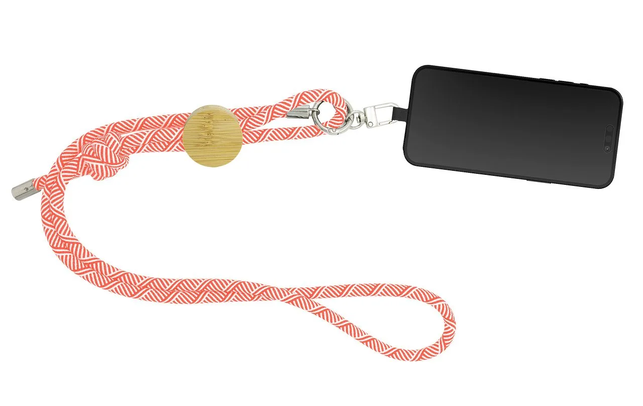 Vue 3 de Lanyard pour smartphone 'Madrid', RPET rouge