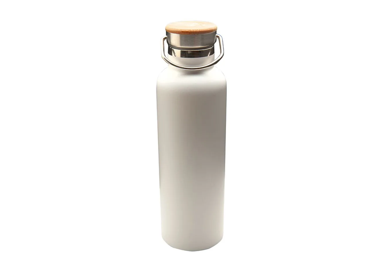 Vue 4 de Bouteille isotherme 'Arima', blanche, bouchon bambou, 750 ml