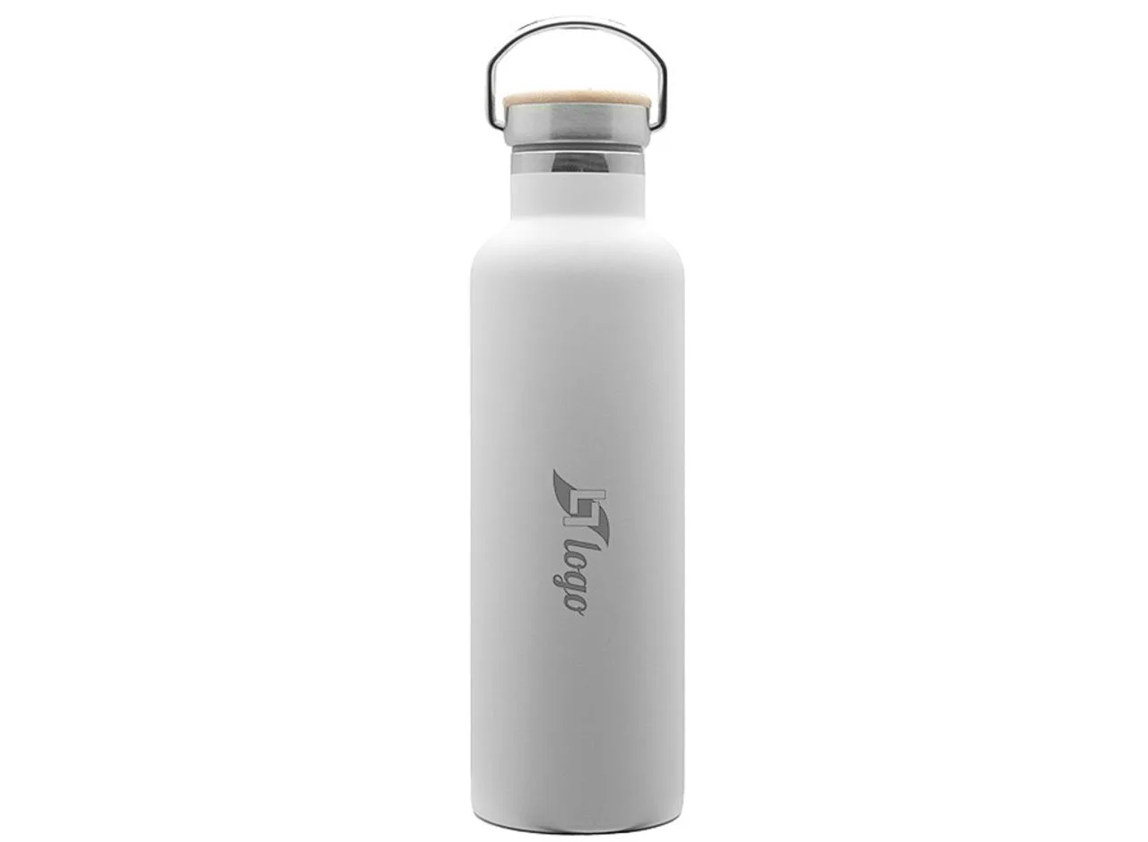 Vue 2 de Bouteille isotherme 'Arima', blanche, bouchon bambou, 750 ml