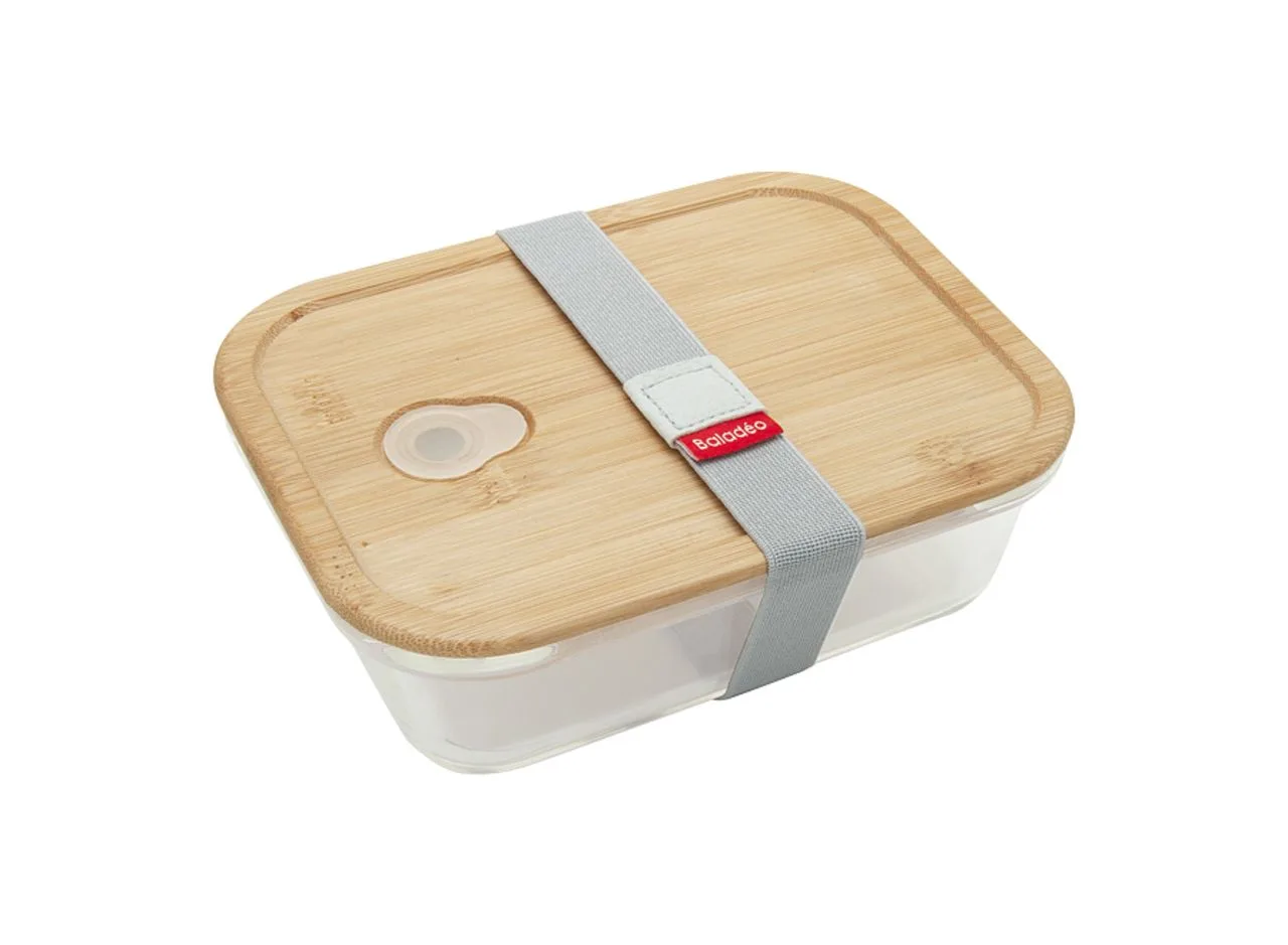 Vue 4 de Bento en verre borosilicate 'Iwaki' avec couvercle en bambou