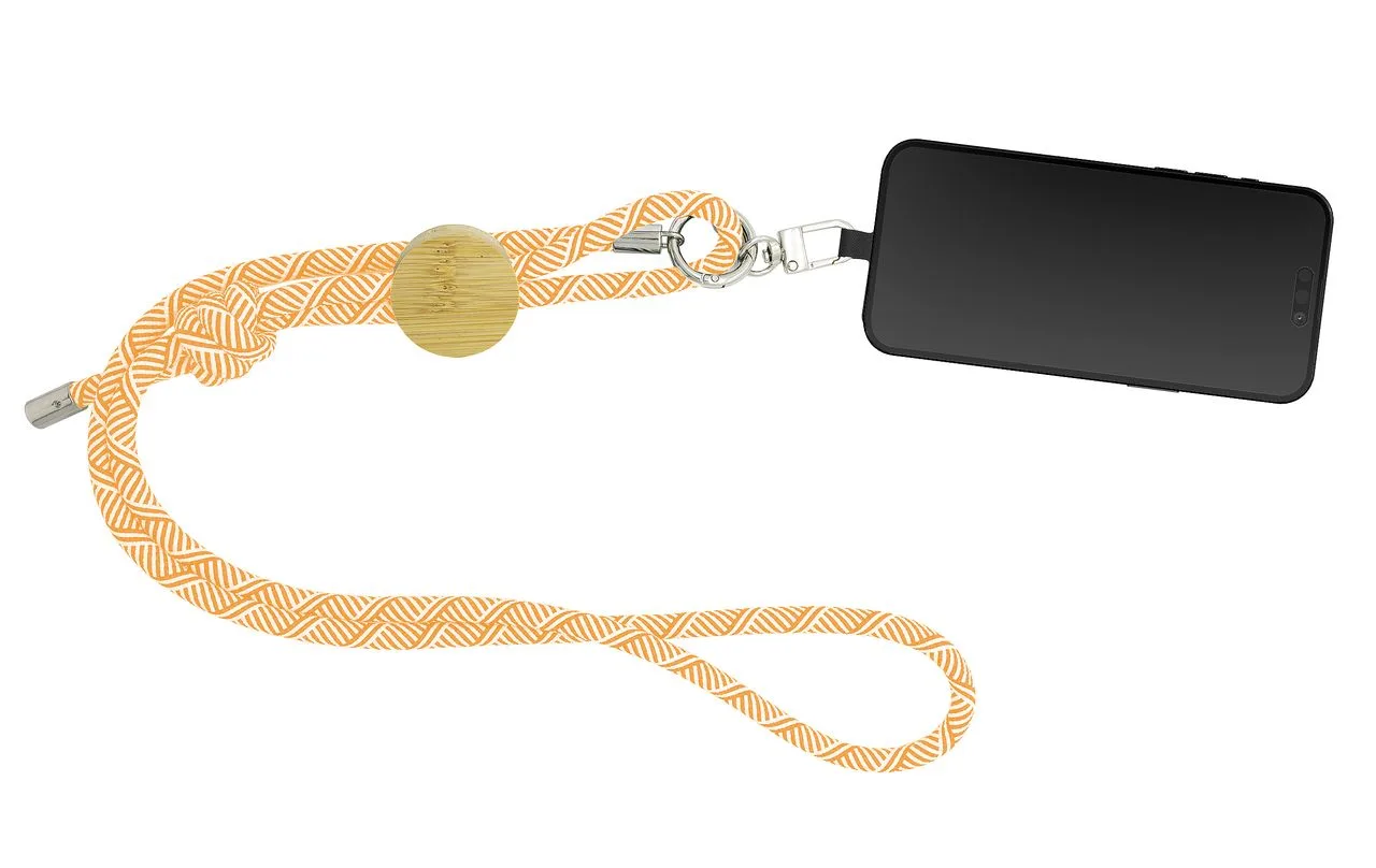 Vue 3 de Lanyard pour smartphone 'Madrid', RPET orange