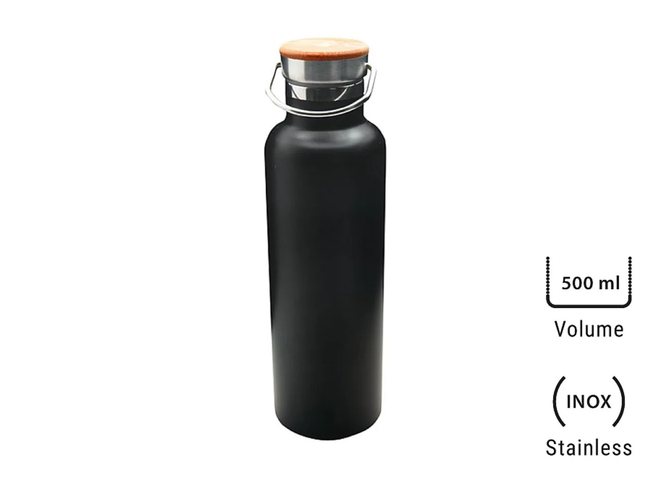 Bouteille isotherme 'Arima', noire, bouchon bambou, 500 ml