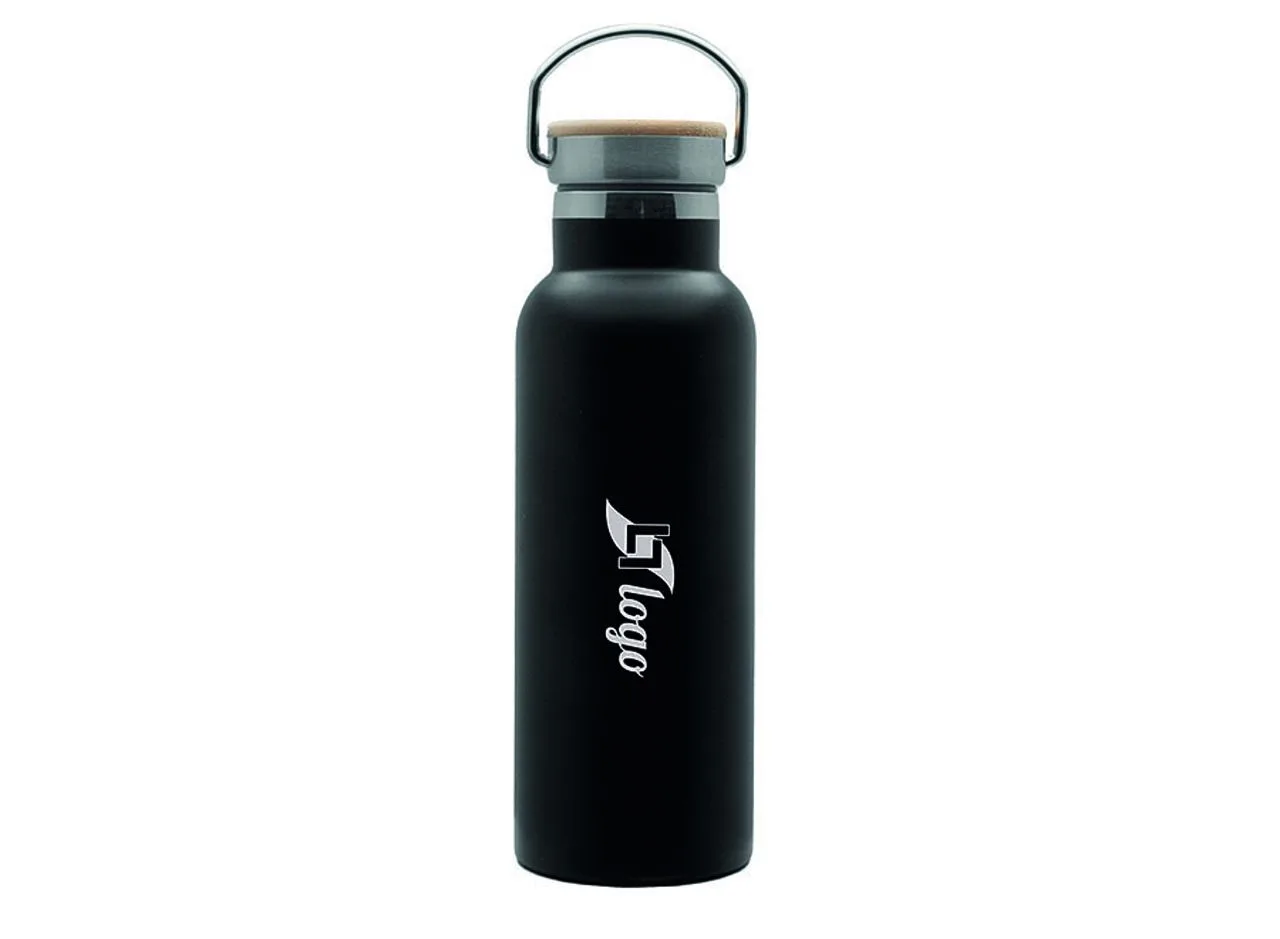Vue 2 de Bouteille isotherme 'Arima', noire, bouchon bambou, 500 ml