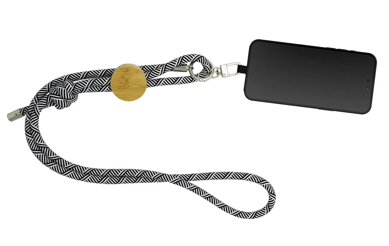 Vue 3 de Lanyard pour smartphone 'Madrid', RPET noir
