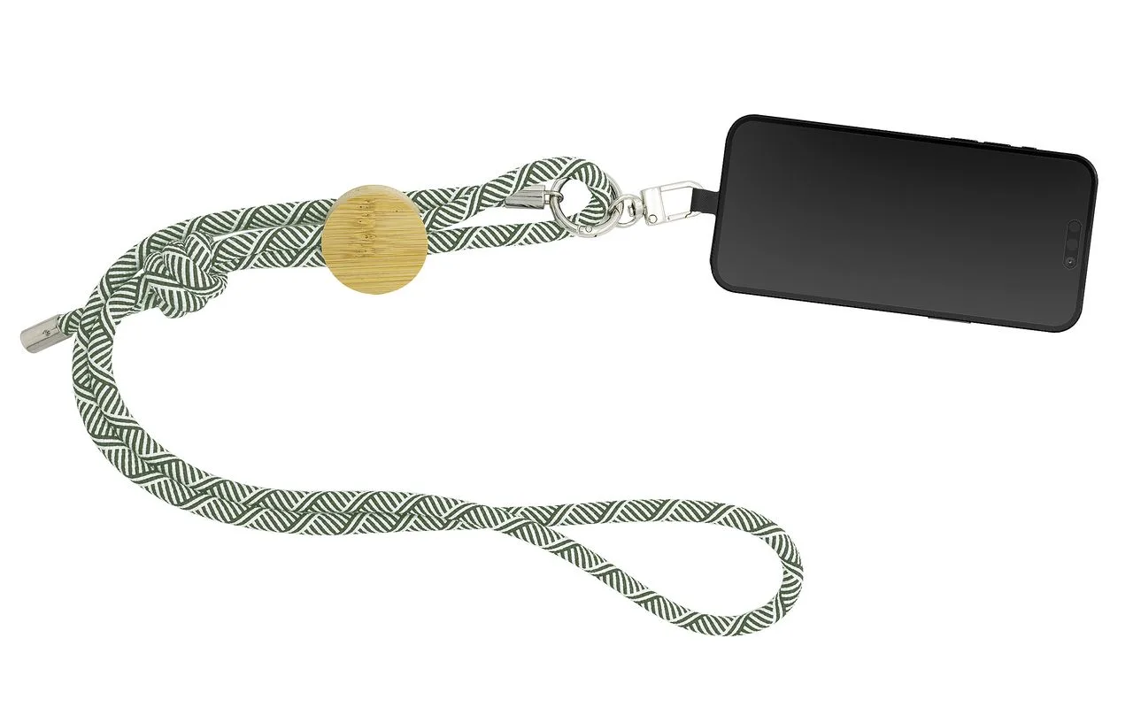 Vue 3 de Lanyard pour smartphone 'Madrid', RPET kaki
