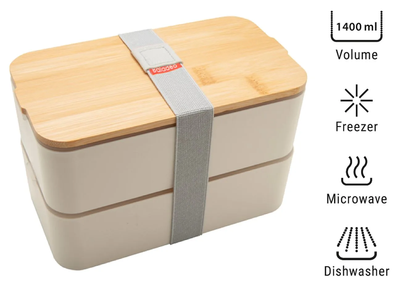 Bento 'Mihara', blanc, avec couvercle en bambou