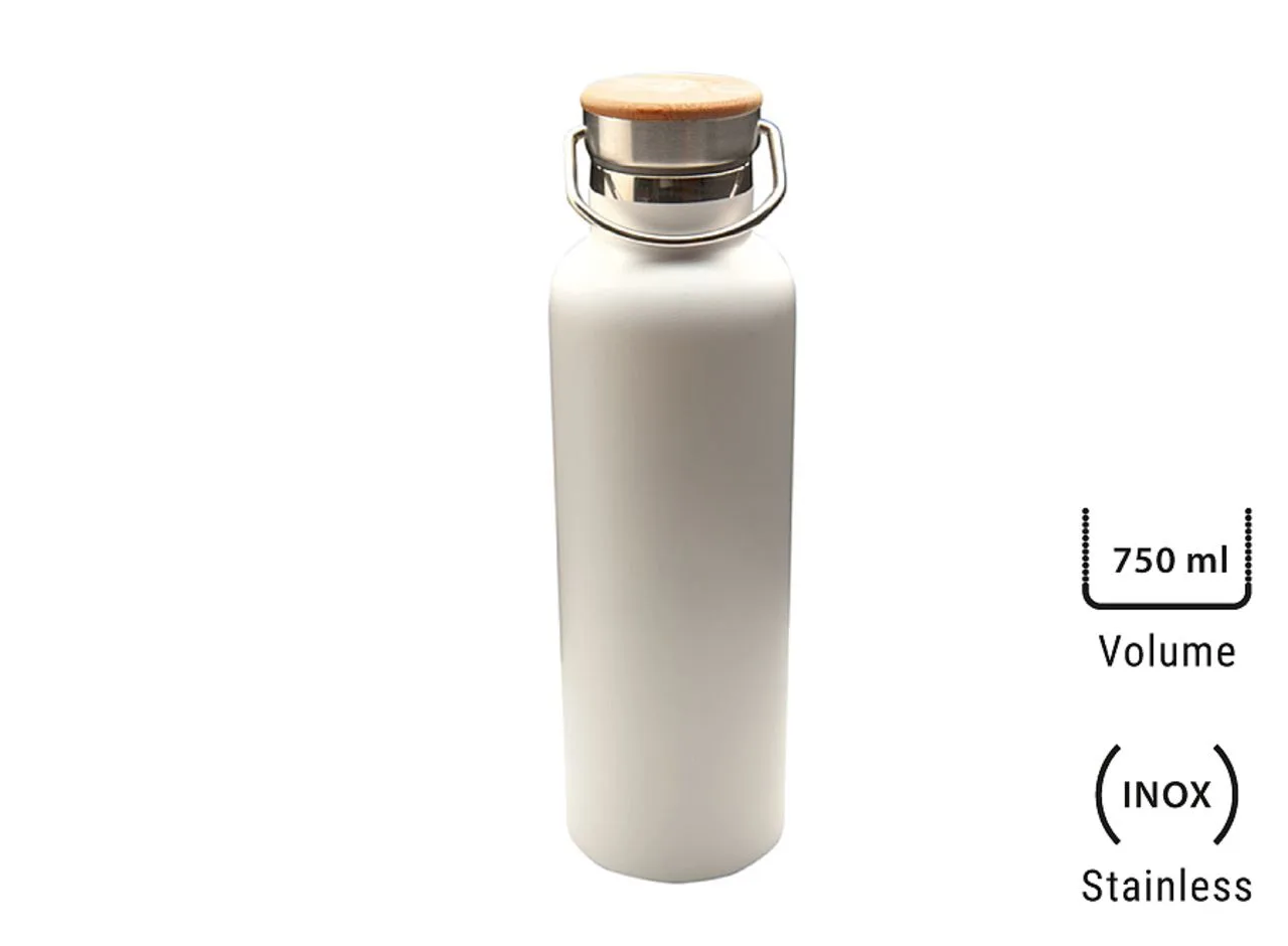 Bouteille isotherme 'Arima', blanche, bouchon bambou, 750 ml
