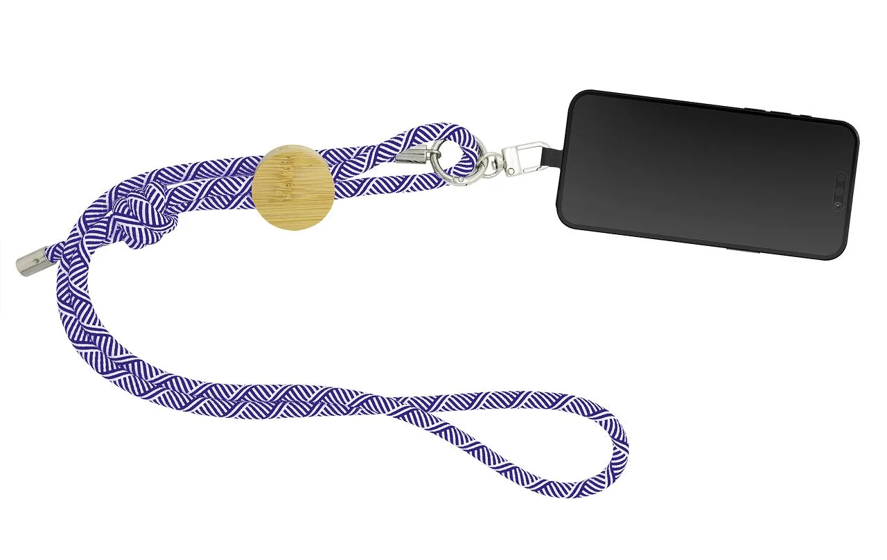 Vue 3 de Lanyard pour smartphone 'Madrid', RPET bleu
