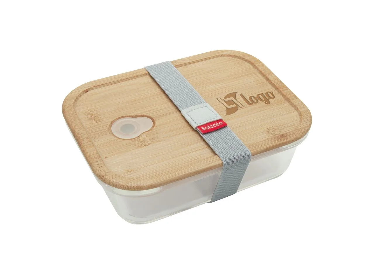 Vue 2 de Bento en verre borosilicate 'Iwaki' avec couvercle en bambou
