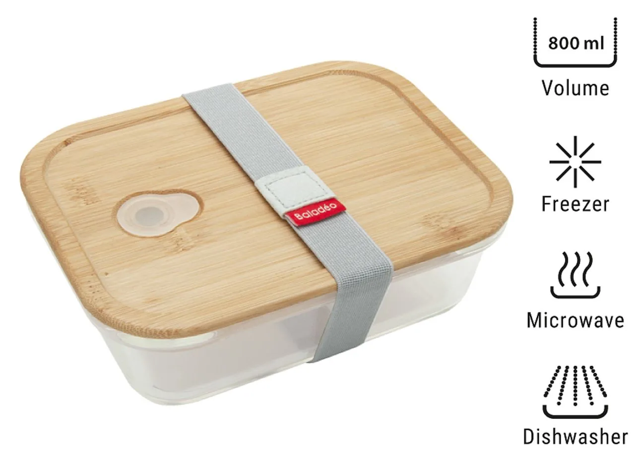 Bento en verre borosilicate 'Iwaki' avec couvercle en bambou