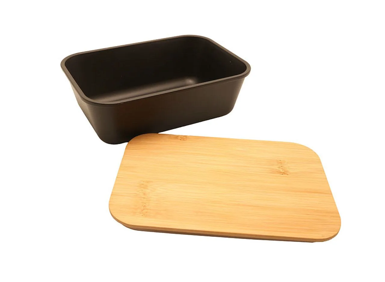Vue 3 de Bento 'Ikoma', noir, avec couvercle en bambou