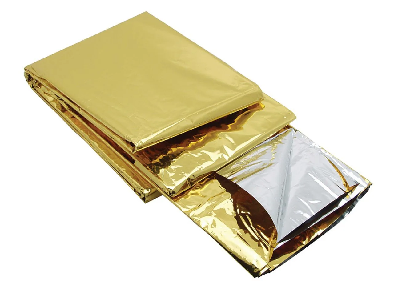 Couverture de survie 2 faces (polyéthylène (PET) / aluminium)