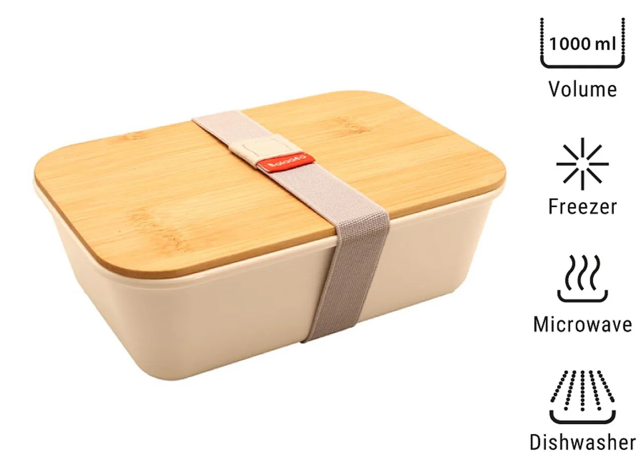Bento 'Ikoma', blanc, avec couvercle en bambou