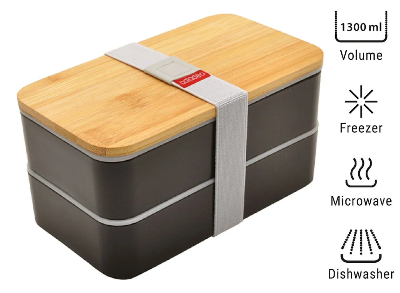 Bento 'Nagano', noir, avec couvercle en bambou