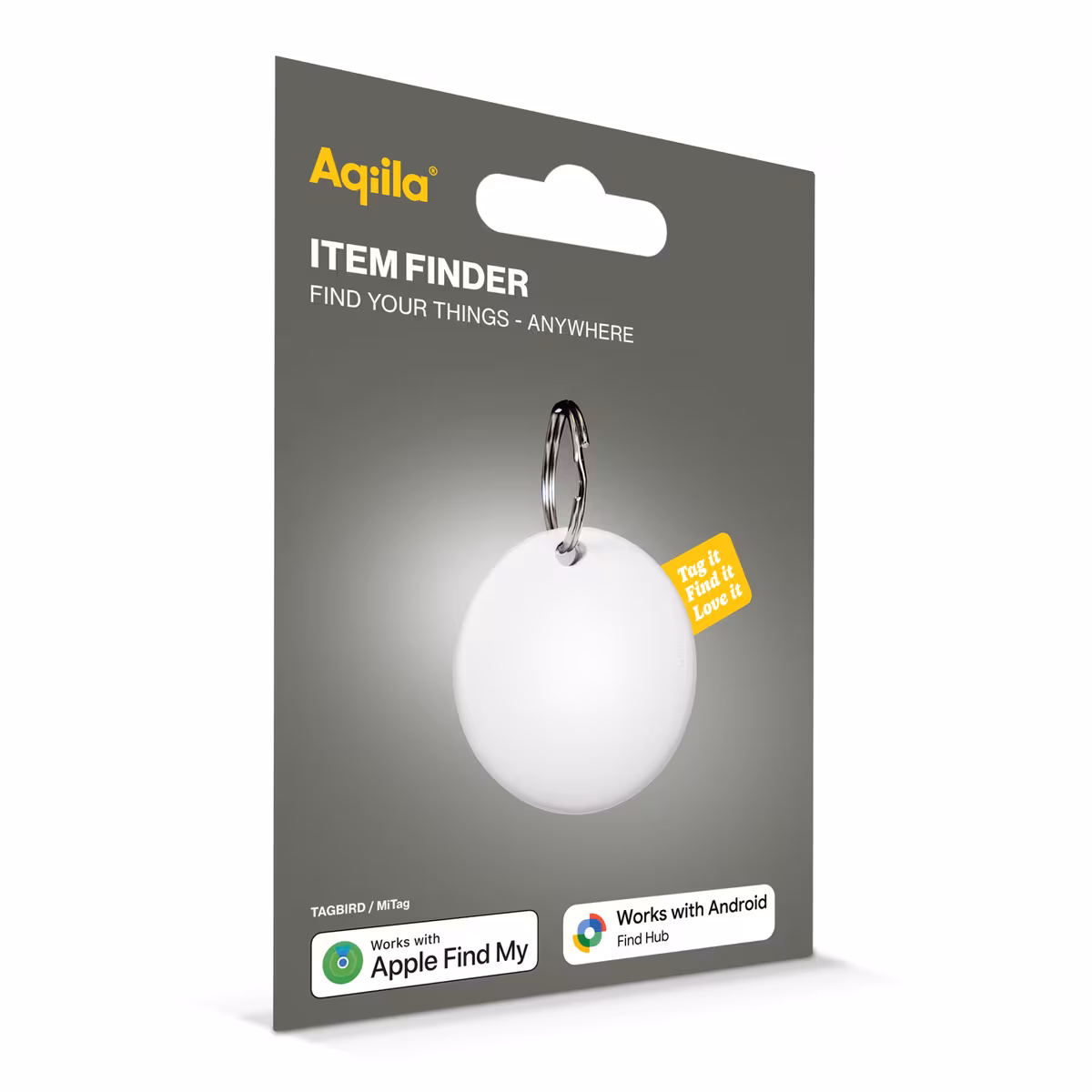 Vue 3 de Traceur étanche Aqiila Tagbird avec porte-clés