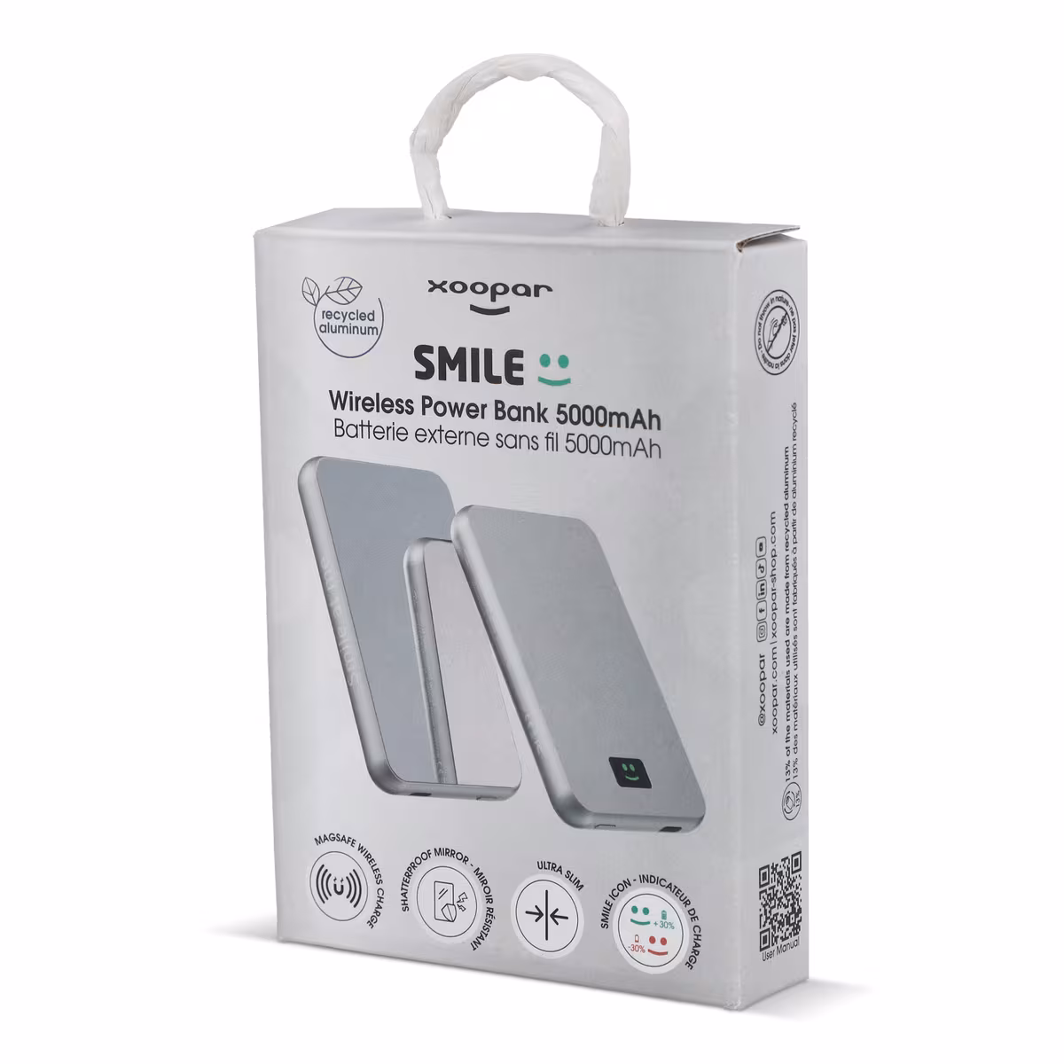 Vue 6 de Xoopar Smile Miroir sans fil Powerbank compatible avec MagSafe 5000 mAh