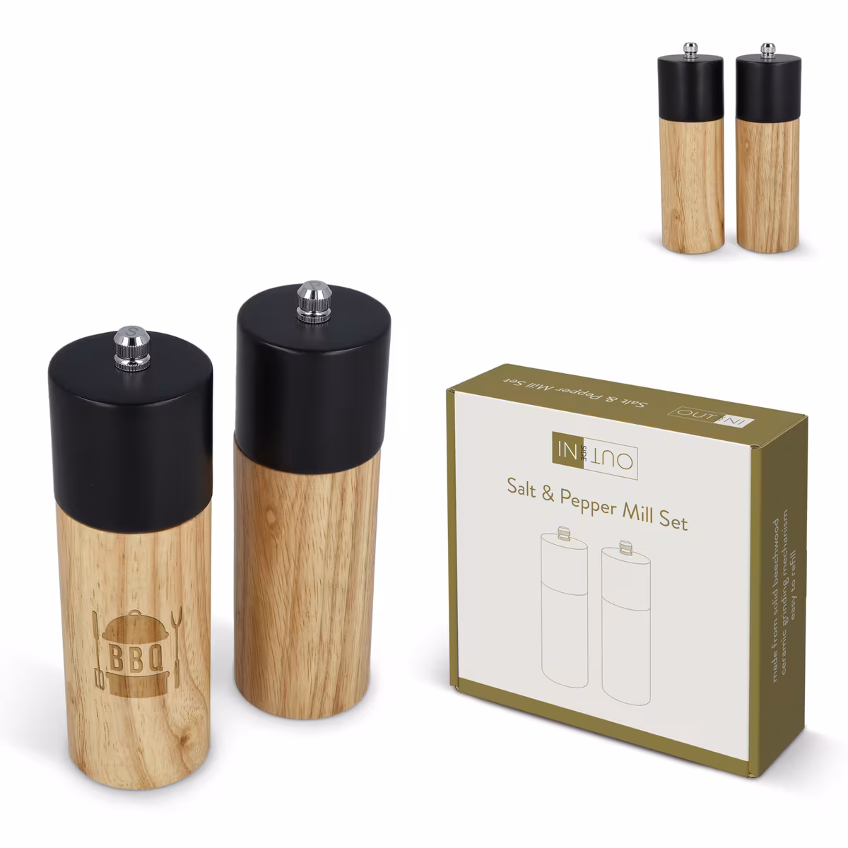 Vue 9 de Ensemble de moulins à sel et à poivre en bois InSideOut