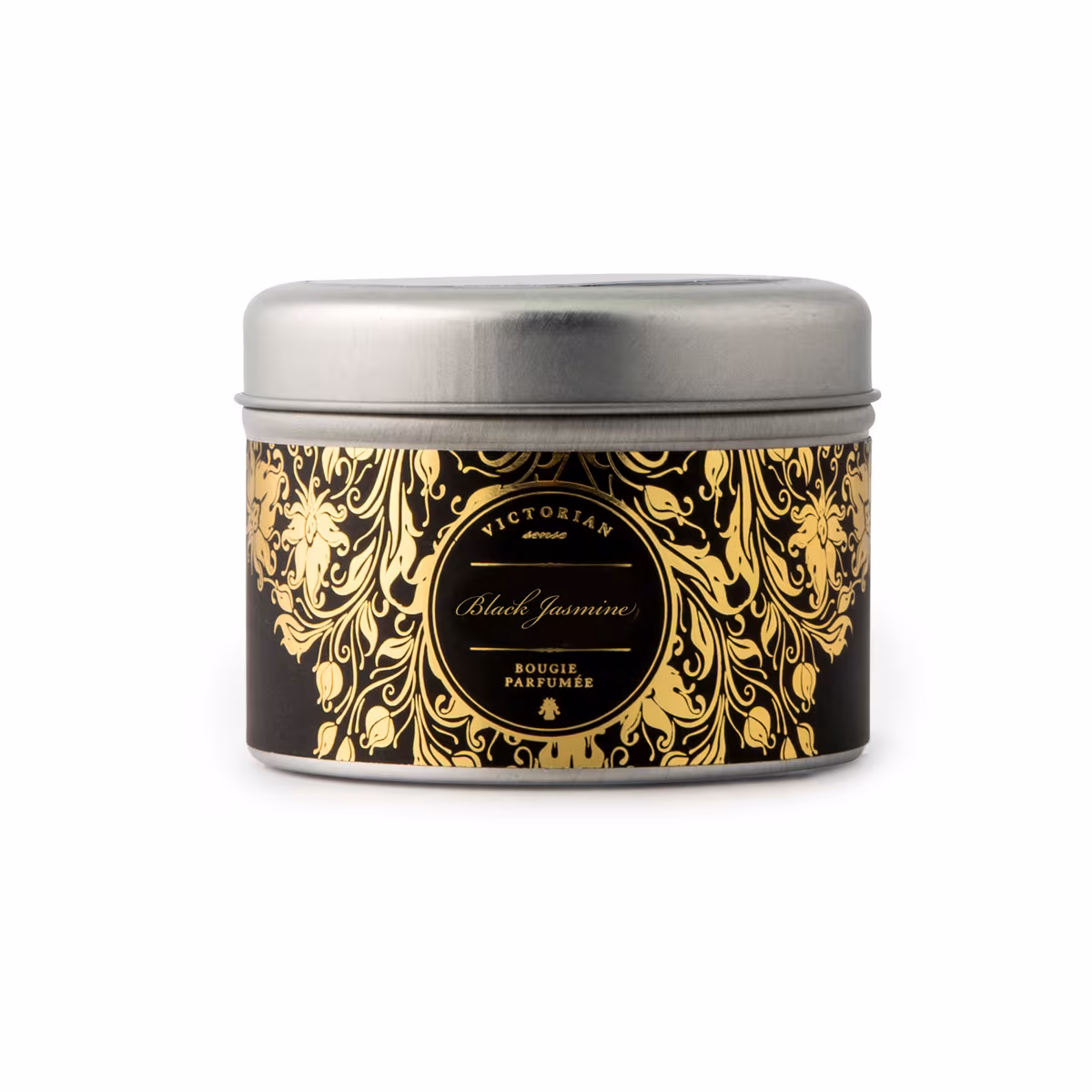 Vue 3 de Victorian Sense Tinbox Noir Jasmine bougie parfumée