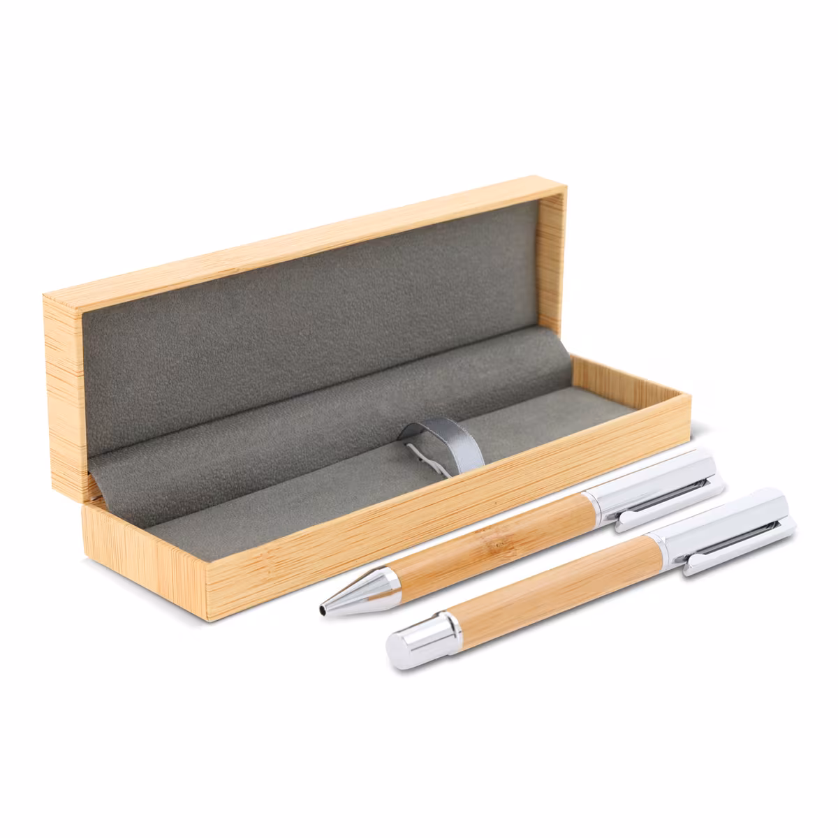 Vue 9 de Ensemble stylo à bille et roller en métal bambou dans une boîte cadeau