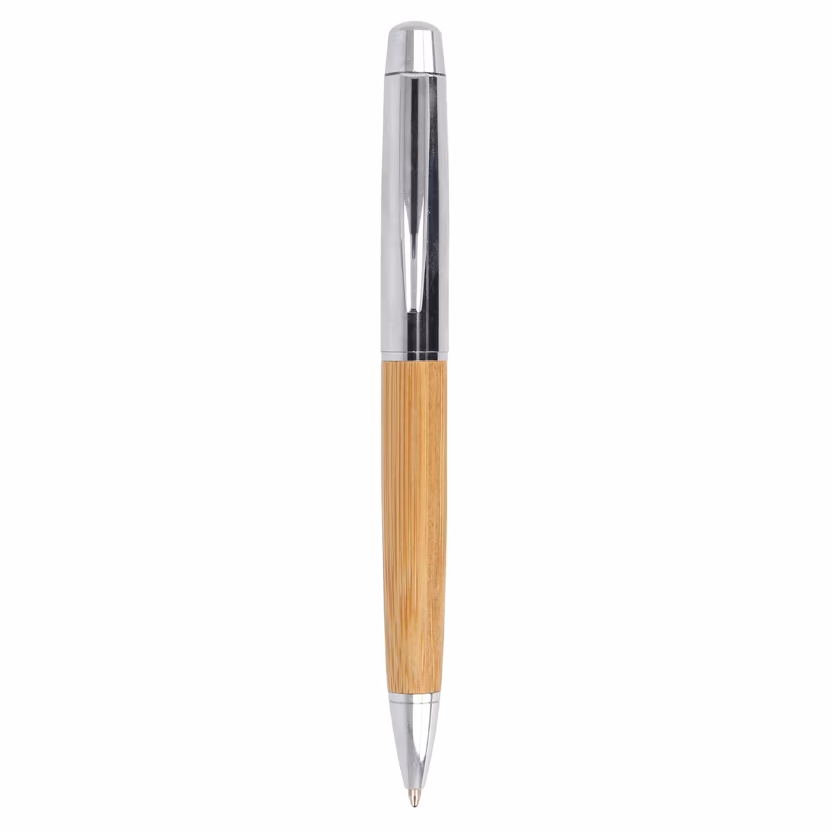 Vue 3 de Stylo-bille en métal bambou dans un tube