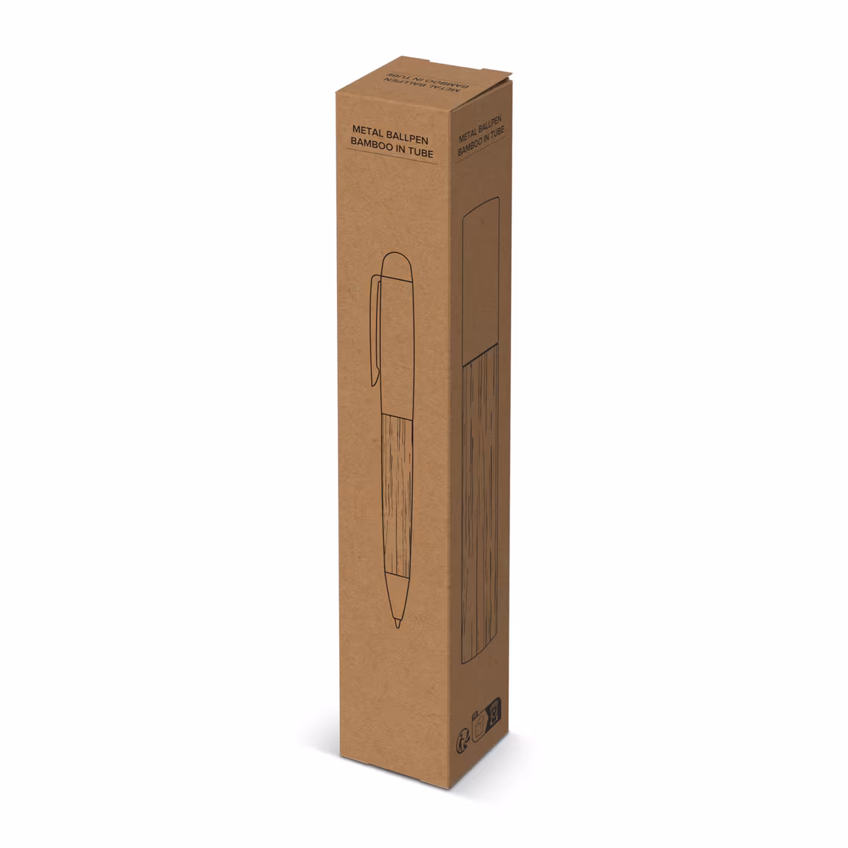 Vue 7 de Stylo à bille métallique en bambou dans un tube
