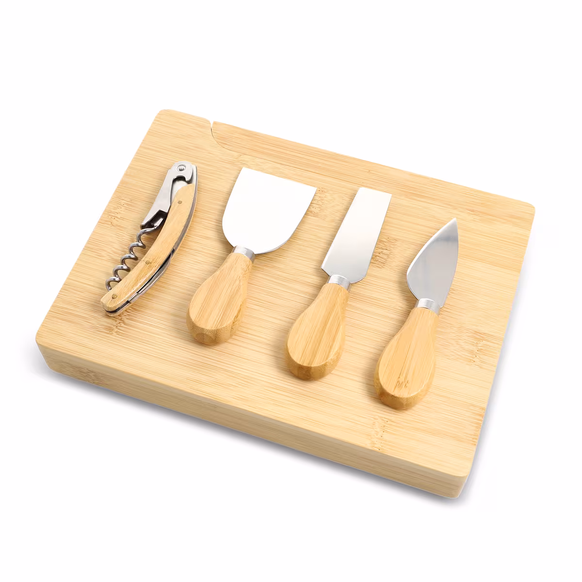 Vue 3 de Service à fromage et à vin en bambou (4 pièces)