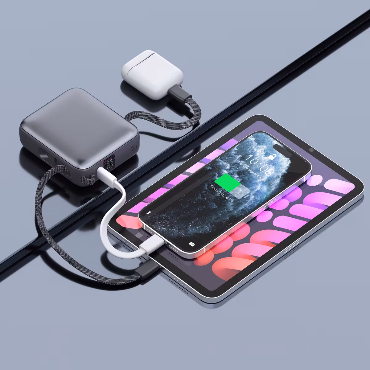 Vue 5 de Nova Powerbank 22,5 W Power Delivery avec câbles intégrés 10 000 mAh