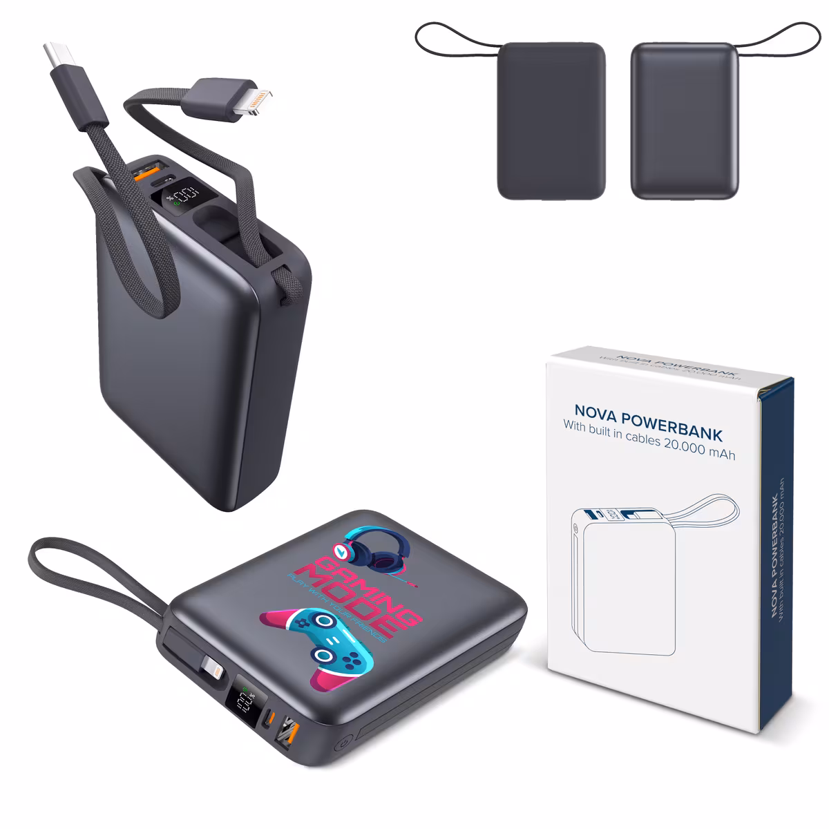 Vue 8 de Nova Powerbank 22,5 W Power Delivery avec câbles intégrés 20 000 mAh