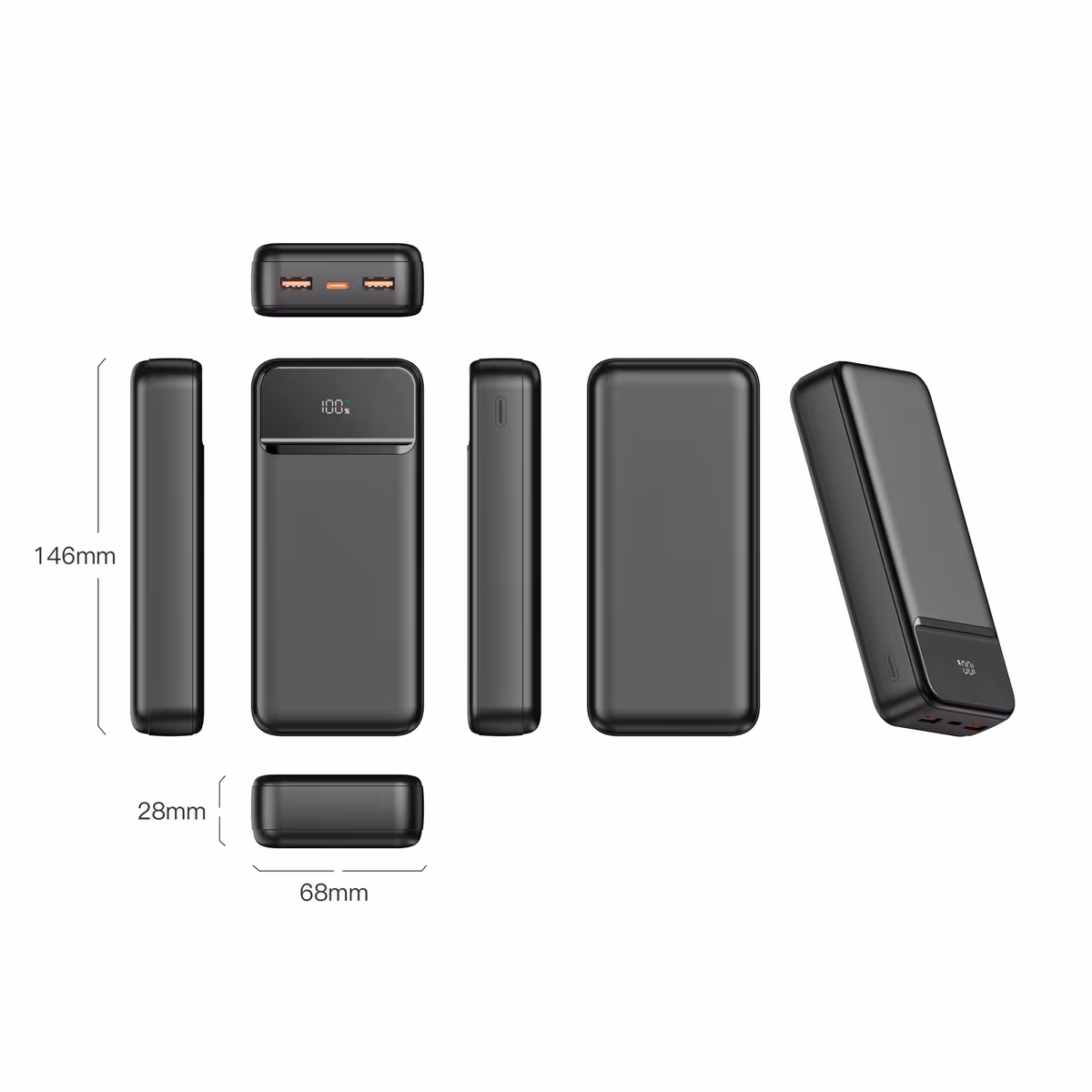 Vue 3 de Nolu Powerbank avec écran LED 20000 mAh