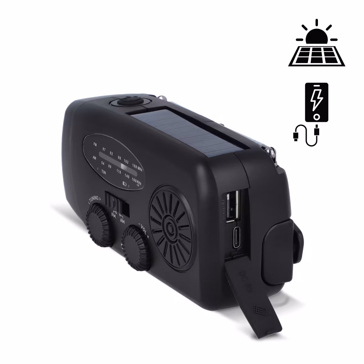 Vue 6 de SafeSound Radio d'urgence solaire avec manivelle