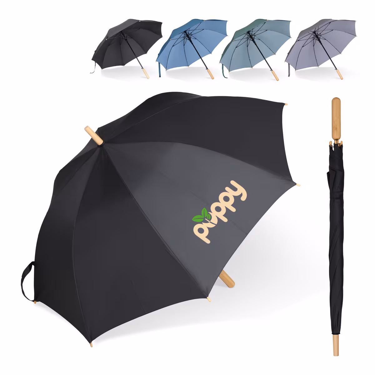 Vue 5 de Parapluie bâton 25” en R-PET. Poignée droite, ouverture automatique