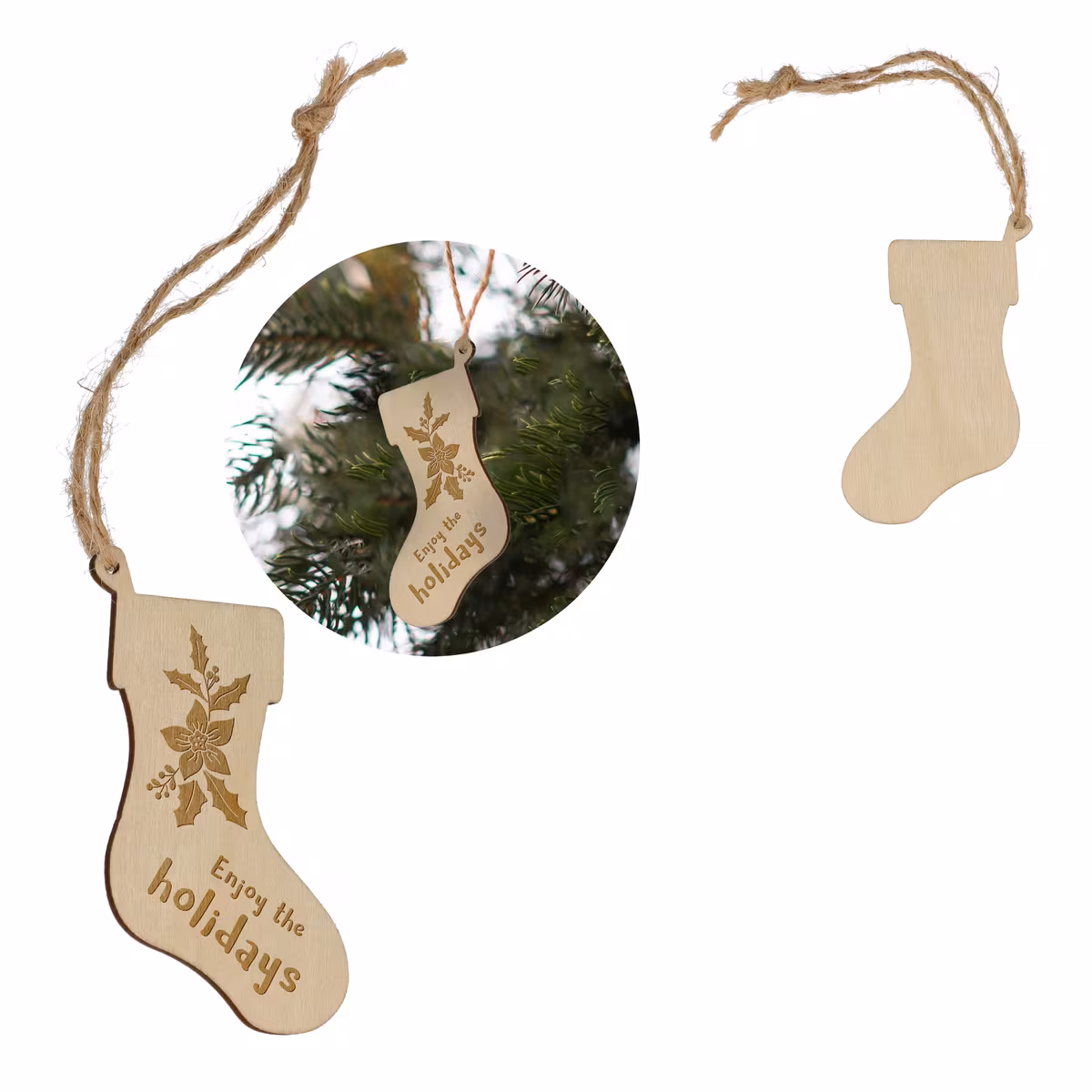 Vue 4 de Ornement de Noël en bois en forme de bas