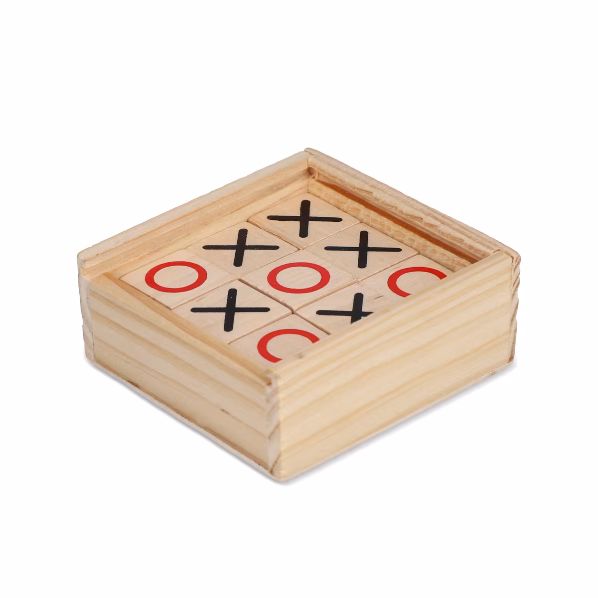 Vue 2 de Set Tic Tac Toe dans une boîte en bois
