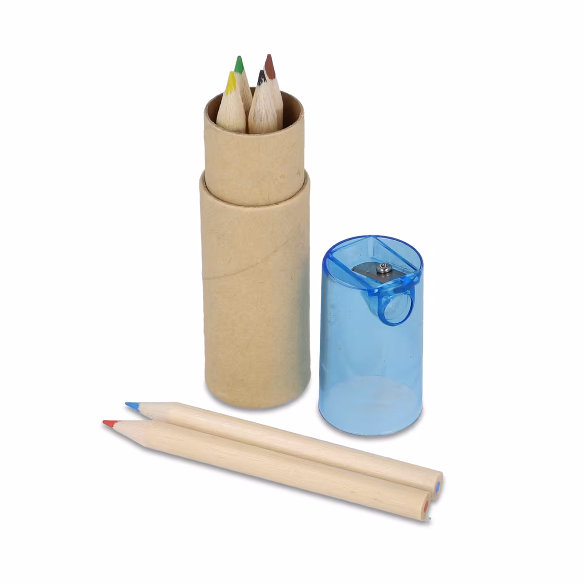 Vue 1 de Crayons de couleur dans un tube en carton avec couvercle taille-crayon