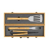 Vue 9 de Set barbecue Turner bambou,mallette: pince, fourchette et spatule
