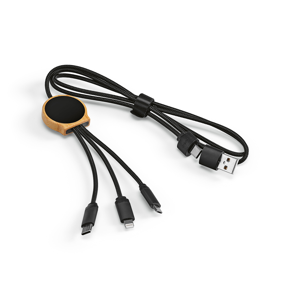 Câble de charge Asimov 5-en-1 bambou/rPET,lumineux,charge rapide