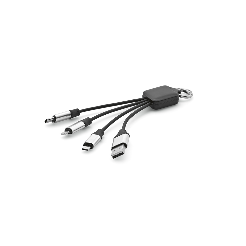 Câble de charge Sagan, 4-en-1 rTPR, logo lumineux et boucle