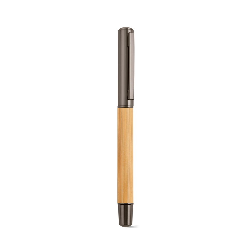 Stylo Aeschylus en bambou et inox, encre bleue 2 km