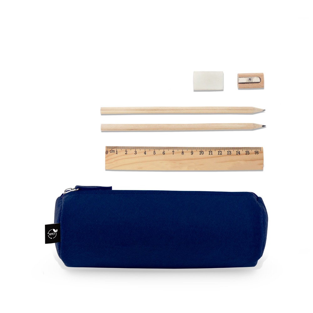 NOMAD. Trousse multi-usages en feutre recyclé (100% rPET) avec règle, crayons, gomme et taille-crayon