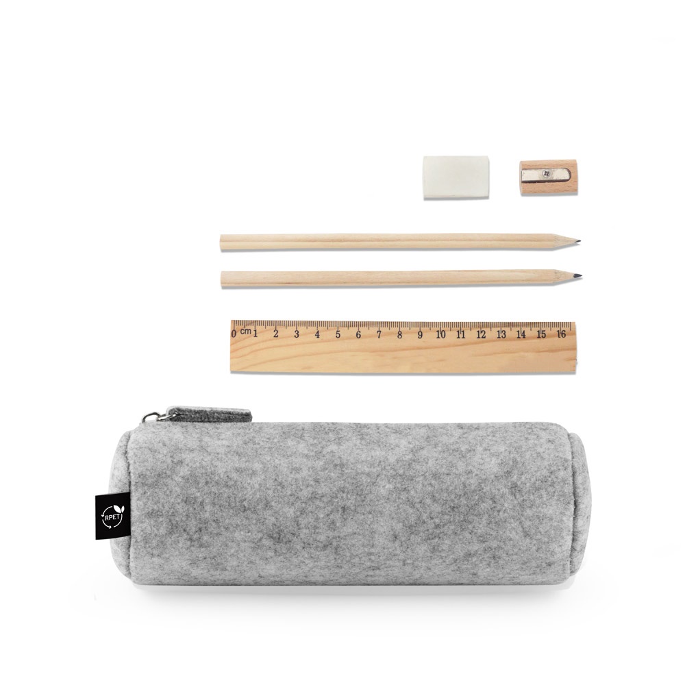 NOMAD. Trousse multi-usages en feutre recyclé (100% rPET) avec règle, crayons, gomme et taille-crayon