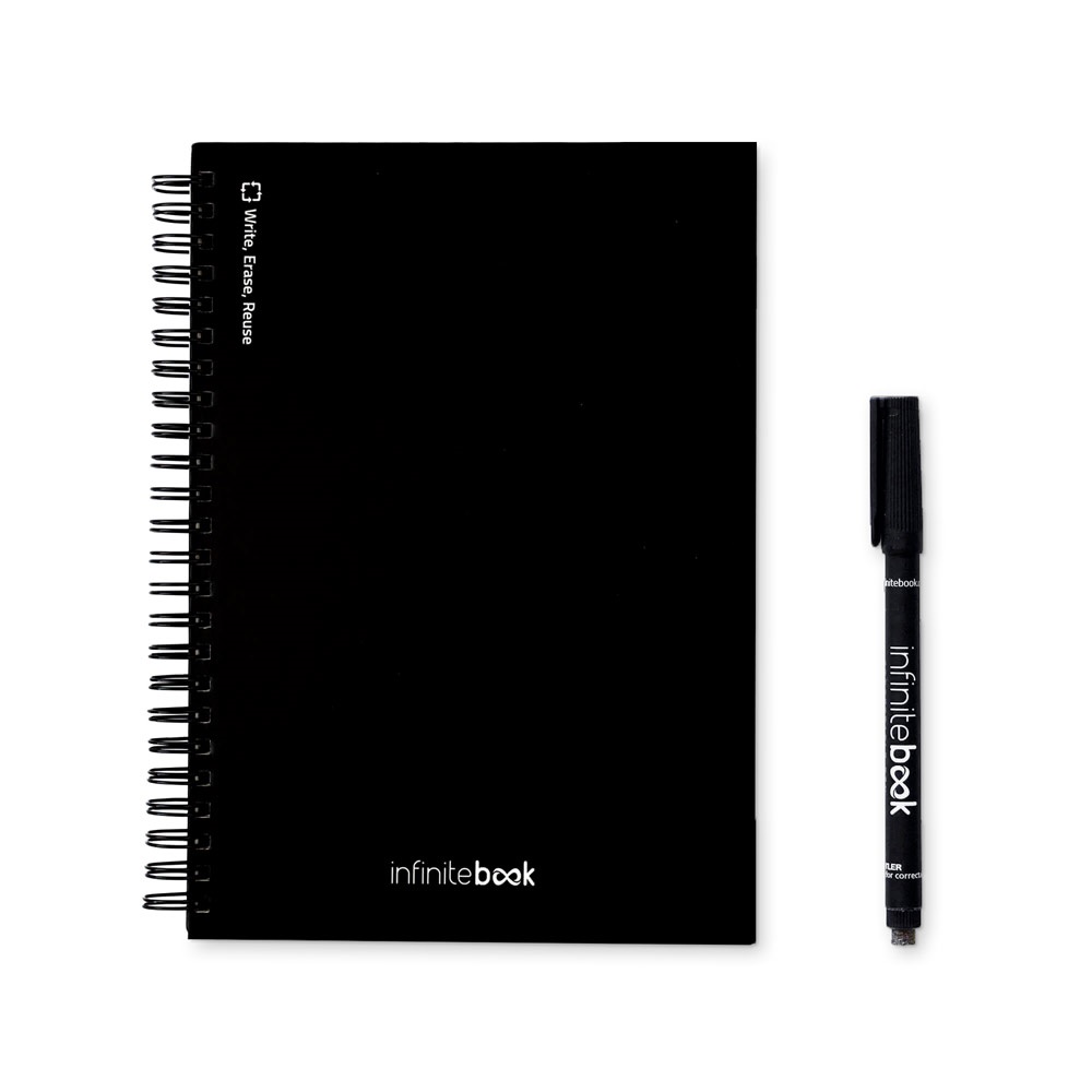 STARTER KIT INFINITEBOOK A5. Le set comprend un "Infinitebook", un kit de nettoyage, un marqueur et un porte-marqueur