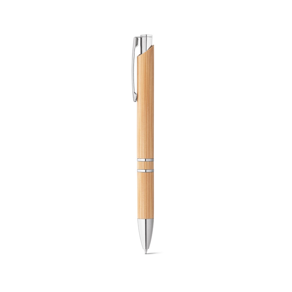 BETA BAMBOO. Stylo à bille en bambou avec clip et attributs métalliques